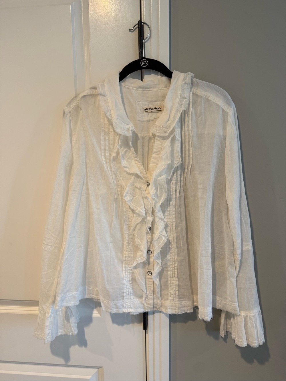 We the Free Savannah Ruffle Button Down Blouse Ivory, Small OB1413287